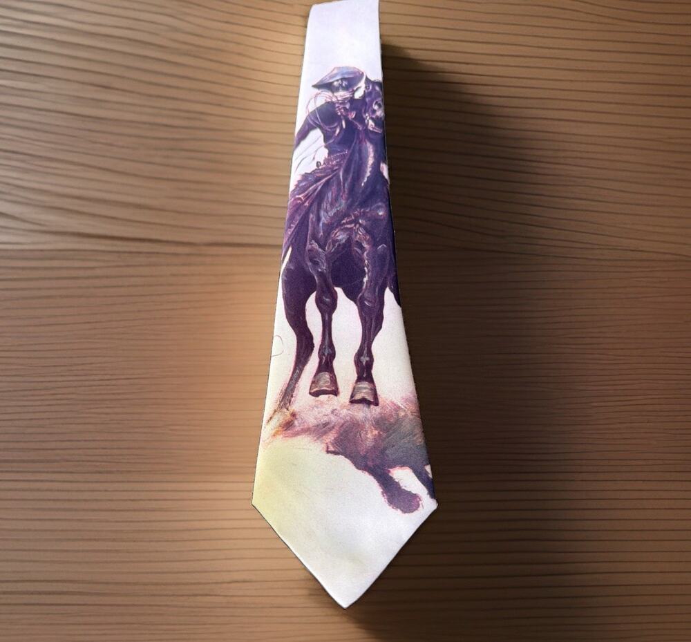 Vtg 1980s Ralph Marlin The Cow Puncher Necktie Frederic Remington Western USA